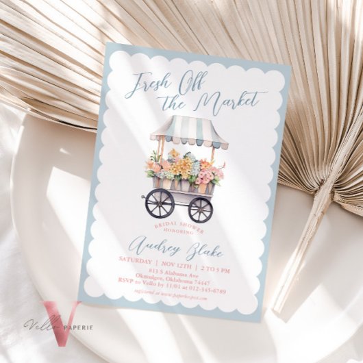 Blauw Roze Van De Markt Bruids Douche Uitnodiging
