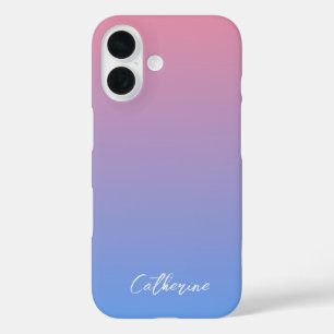 Blauw Roze verloop Modern Minimal Script Type Name iPhone 16 Hoesje