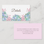 Blauw roze vetplanten. Cactus bruiloft details Informatiekaartje (Voorkant / Achterkant)