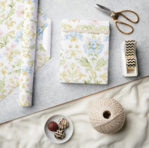 Blauw roze vintage damast babyfeestje cadeaupapier