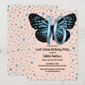 Blauw Roze Vlinder Glitter Confetti Sweet 16 Kaart (Voorkant / Achterkant)