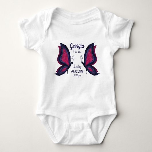 Blauw/roze vlinder moderne nieuwe baby geboorte st romper (Voorkant)