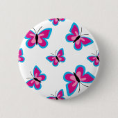 Blauw roze vlinderpatroon ronde button 5,7 cm (Voorkant)