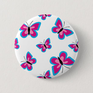 Blauw roze vlinderpatroon ronde button 5,7 cm