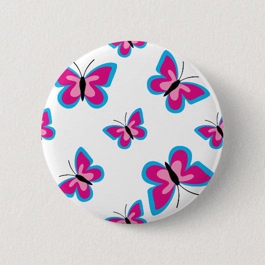 Blauw roze vlinderpatroon ronde button 5,7 cm (Voorkant)