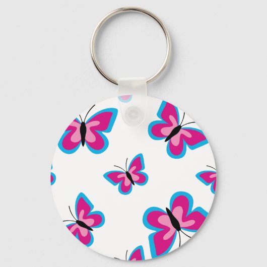 Blauw roze vlinderpatroon sleutelhanger (Voorkant)