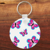 Blauw roze vlinderpatroon sleutelhanger (Voorkant)