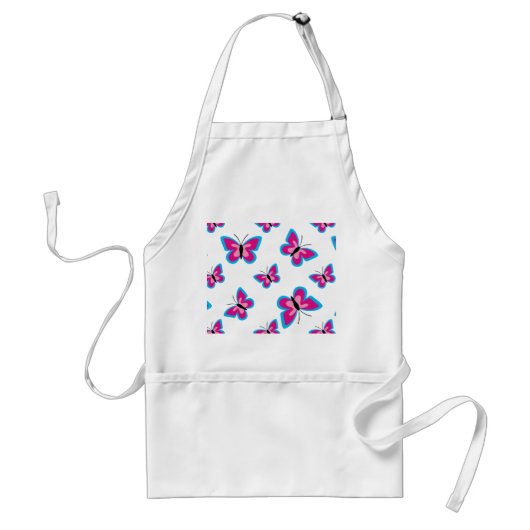 Blauw roze vlinderpatroon standaard schort (Voorkant)