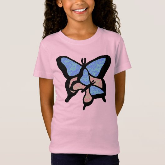 Blauw & Roze Vlinders Meisjes T-shirt (Voorkant)