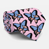 Blauw & Roze Vlinders Stropdas (Opgerold)