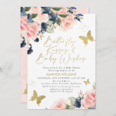Blauw roze vlindervlinder Baby shower  Kaart (Voorkant / Achterkant)