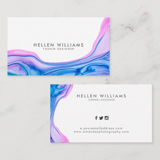 Blauw & roze vloeiende geode inktontwerp visitekaartje (Voorkant / Achterkant)