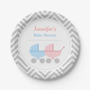 Blauw Roze Wandelwagens Tweeling Baby Shower Borde Papieren Bordje