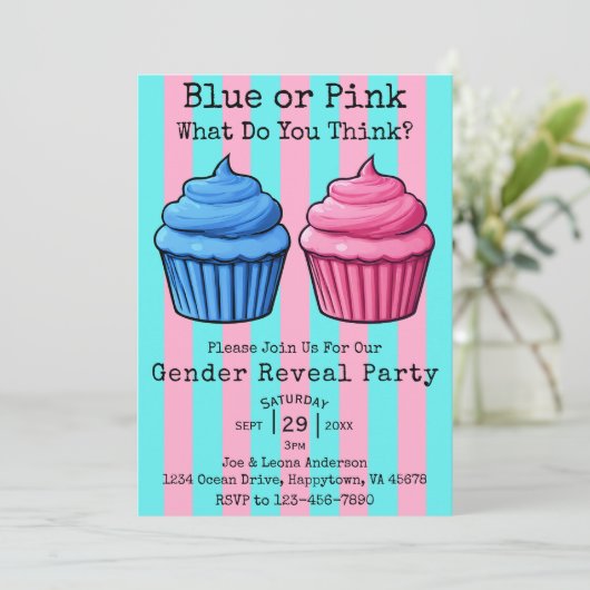 Blauw roze, wat denk je dat cupcake geslacht onthu kaart (Staand voorkant)