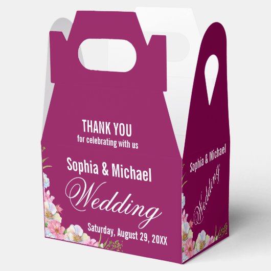 Blauw Roze Waterverf Bloemen bruiloft Bedankdoosjes (Geopend)