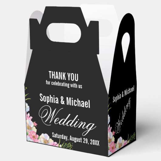 Blauw Roze Waterverf Bloemen bruiloft Bedankdoosjes (Geopend)