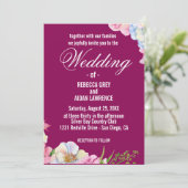 Blauw Roze Waterverf Bloemen bruiloft Kaart (Staand voorkant)