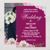 Blauw Roze Waterverf Bloemen bruiloft Kaart (Voorkant / Achterkant)