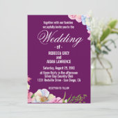 Blauw Roze Waterverf Bloemen bruiloft Kaart (Staand voorkant)