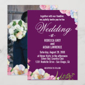 Blauw Roze Waterverf Bloemen bruiloft Kaart (Voorkant / Achterkant)