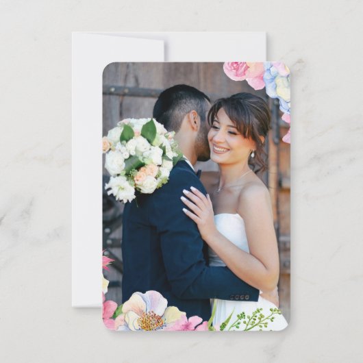 Blauw Roze Waterverf Bloemen bruiloft RSVP Kaartje (Achterkant)