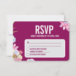 Blauw Roze Waterverf Bloemen bruiloft RSVP Kaartje