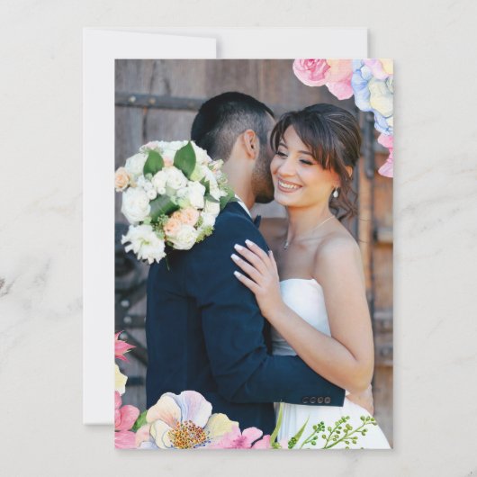 Blauw Roze Waterverf Bloemen bruiloft Save the dat Kaart (Achterkant)