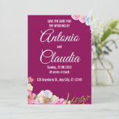 Blauw Roze Waterverf Bloemen bruiloft Save the dat Kaart (Staand voorkant)