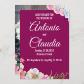 Blauw Roze Waterverf Bloemen bruiloft Save the dat Kaart (Voorkant / Achterkant)