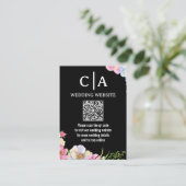 Blauw Roze Waterverf Bloemen QR Code Huwelijk Informatiekaartje (Staand voorkant)