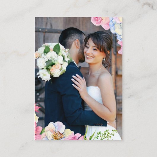 Blauw Roze Waterverf Bloemen QR Code Huwelijk Informatiekaartje (Achterkant)