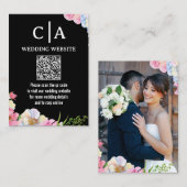 Blauw Roze Waterverf Bloemen QR Code Huwelijk Informatiekaartje (Voorkant / Achterkant)