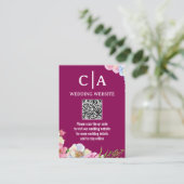 Blauw Roze Waterverf Bloemen QR Code Huwelijk Informatiekaartje (Staand voorkant)
