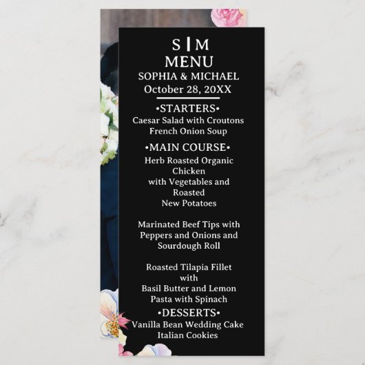 Blauw Roze Waterverf Bloemen QR Code Huwelijk Menu (Voorkant / Achterkant)