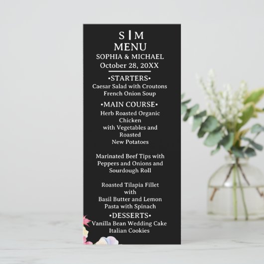 Blauw Roze Waterverf Bloemen QR Code Huwelijk Menu (Staand voorkant)