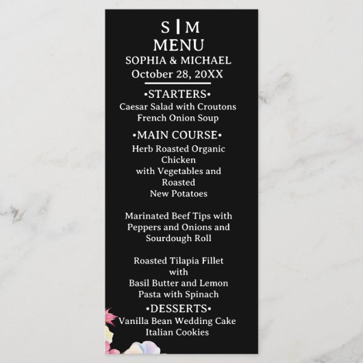 Blauw Roze Waterverf Bloemen QR Code Huwelijk Menu (Voorkant)