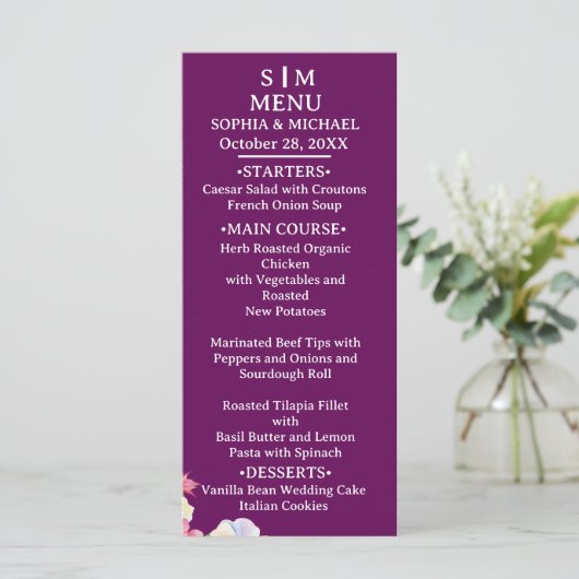 Blauw Roze Waterverf Bloemen QR Code Huwelijk Menu (Staand voorkant)