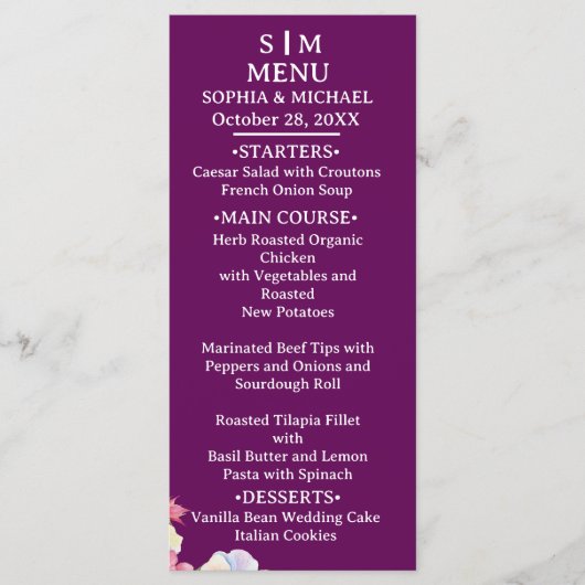 Blauw Roze Waterverf Bloemen QR Code Huwelijk Menu (Voorkant)