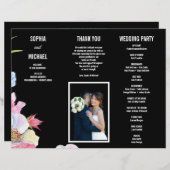 Blauw Roze Waterverf Bloemen Trouwprogramma Flyer (Voorkant / Achterkant)