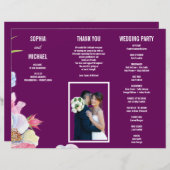 Blauw Roze Waterverf Bloemen Trouwprogramma Flyer (Voorkant / Achterkant)