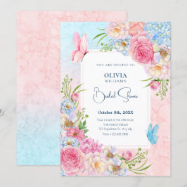 Blauw roze waterverf bloemen vrijgezellenfeest dou kaart