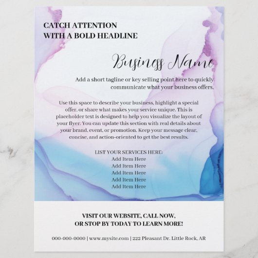 Blauw & Roze Waterverf Elegant Business Flyer (Voorkant)