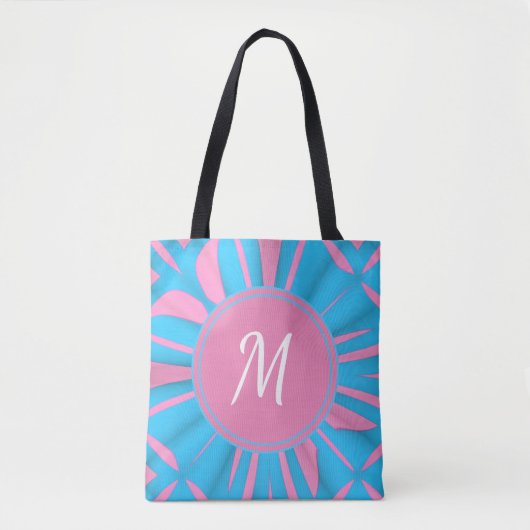 Blauw roze Waterverf Patroon Monogram aanpassen Tote Bag (Voorkant)