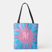 Blauw roze Waterverf Patroon Monogram aanpassen Tote Bag (Achterkant)