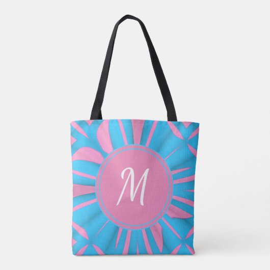 Blauw roze Waterverf Patroon Monogram aanpassen Tote Bag (Achterkant)