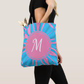 Blauw roze Waterverf Patroon Monogram aanpassen Tote Bag (Dichtbij)