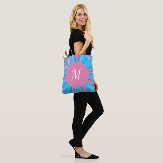 Blauw roze Waterverf Patroon Monogram aanpassen Tote Bag (Op model)