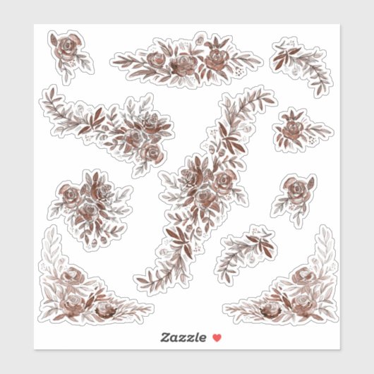 Blauw roze waterverf rozen sticker (Vel)