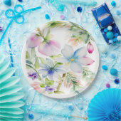 Blauw roze Waterverf Spring Flowers Papieren Bordje (Feest)