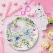 Blauw roze Waterverf Spring Flowers Papieren Bordje (Feest)